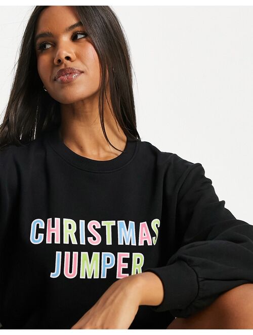 Threadbare Christmas multicolored printed sweater in black