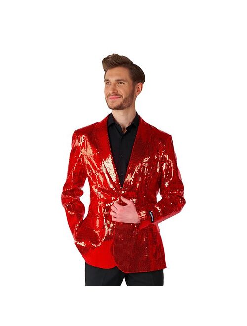 Men's Suitmeister Sequins Red Shiny Slim-Fit Christmas Party Blazer