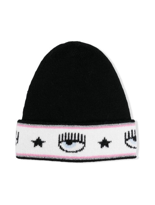 Chiara Ferragni Kids embroidered-logo knitted beanie