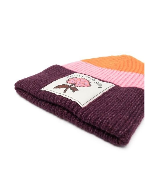 Scotch & Soda striped logo-patch beanie