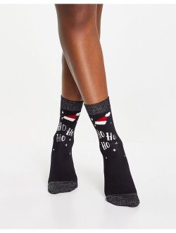 Pretty Polly Christmas ho ho ho socks in black and glitter