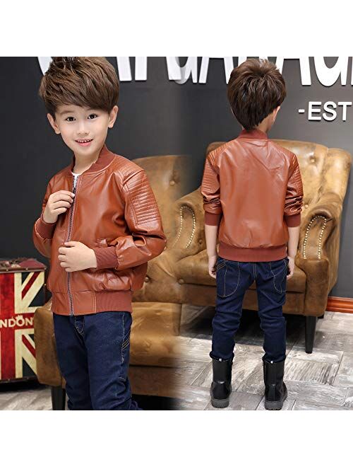 Artist Unknown Boys Faux Leather Jacket - Spring Autumn Lightweight Coat for Boys,N/A