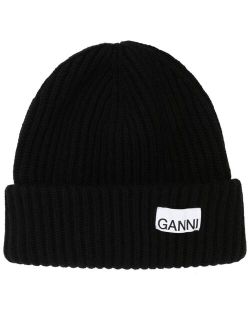 logo-patch ribbed-knit beanie