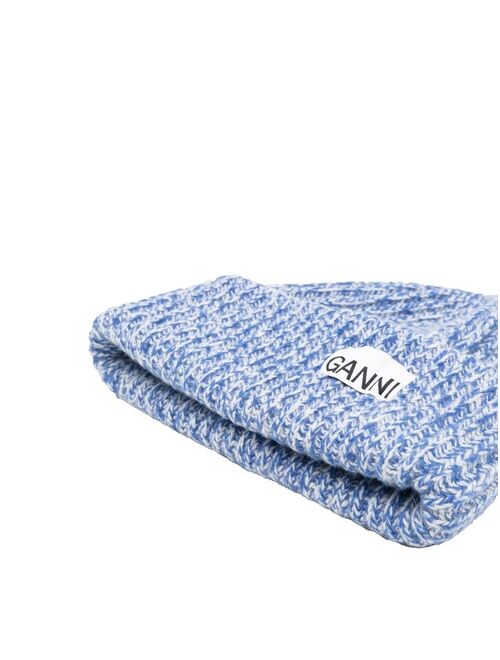 GANNI logo-patch ribbed-knit beanie