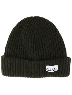 logo-patch ribbed-knit beanie