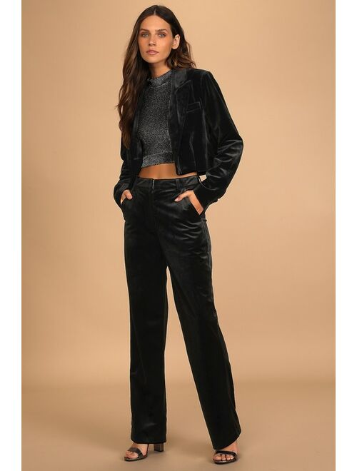 Lulus Festive Magic Black Velvet Cropped Blazer