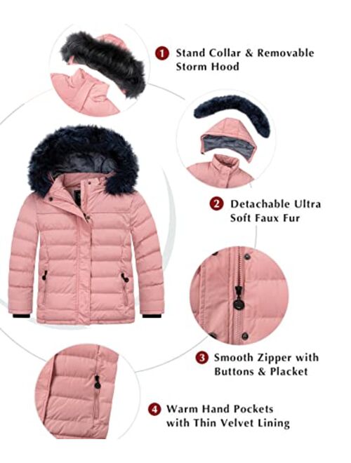 ZSHOW Girls' Water Resistant Puffer Jacket Soft Fleece Lined Padded Hooded Winter Coat