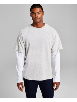 Men's Oversized-Fit Layered Contrast Long-Sleeve T-Shirt