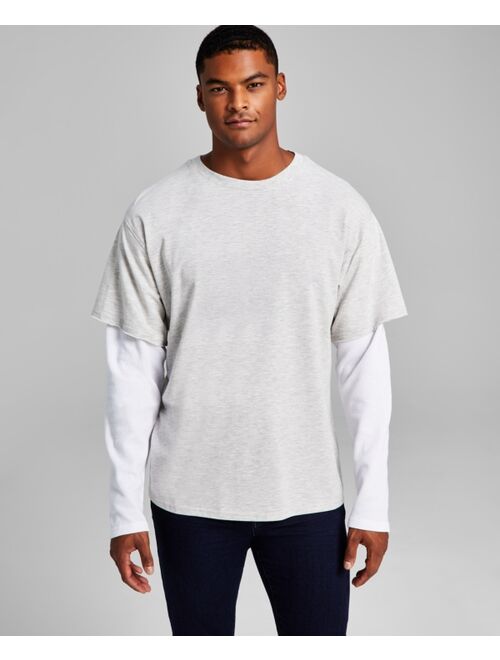 And Now This Men's Oversized-Fit Layered Contrast Long-Sleeve T-Shirt