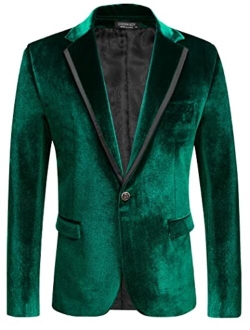 Men's Velvet Blazer Slim Fit Solid One Button Blazer Jacket Tuxedo for Prom Wedding Party Dinner