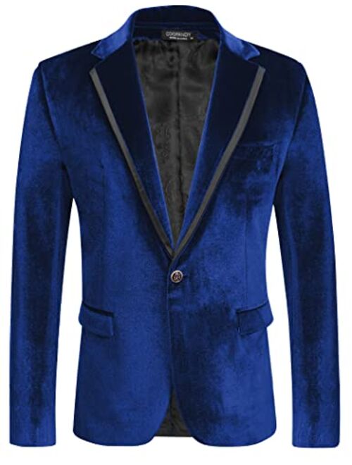 COOFANDY Men's Velvet Blazer Slim Fit Solid One Button Blazer Jacket Tuxedo for Prom Wedding Party Dinner