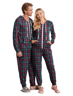 Christmas FamilyMatchingPajamas Hooded Zipper Onesies LongSleeve Couple One Piece Sleepwear with Pockets S-XXL