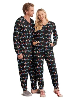 Christmas FamilyMatchingPajamas Hooded Zipper Onesies LongSleeve Couple One Piece Sleepwear with Pockets S-XXL