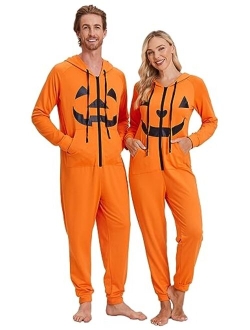 Christmas FamilyMatchingPajamas Hooded Zipper Onesies LongSleeve Couple One Piece Sleepwear with Pockets S-XXL