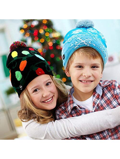 OurWarm LED Light-up Christmas Hats Xmas Santa Ugly Hat Beanies 10 Colorful Lights Flashing Cap for New Year Party