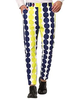 Lars Amadeus Men's Casual Geometric Printed Color Block Flat Front Dress Pants