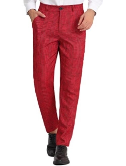 Lars Amadeus Men's Casual Geometric Printed Color Block Flat Front Dress Pants