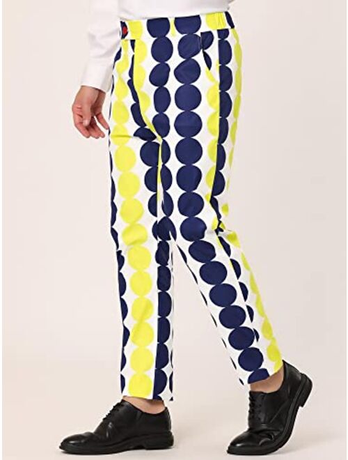 Lars Amadeus Men's Casual Geometric Printed Color Block Flat Front Dress Pants