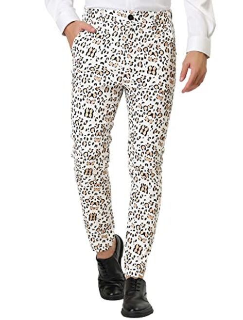 Lars Amadeus Men's Casual Geometric Printed Color Block Flat Front Dress Pants