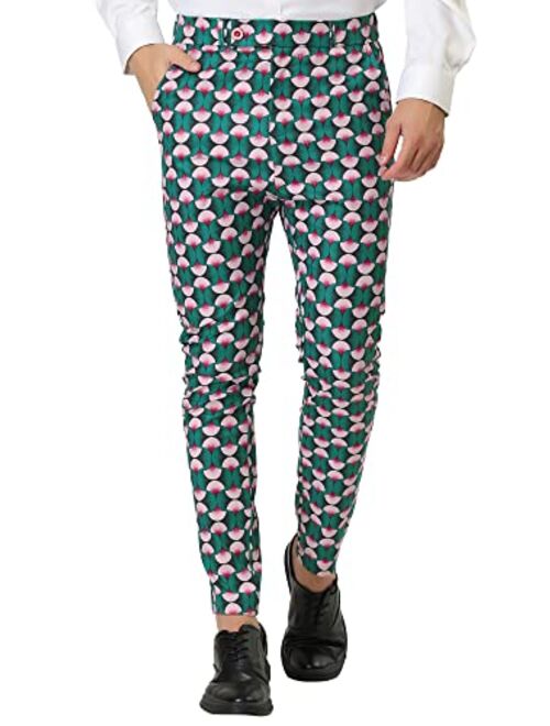 Lars Amadeus Men's Casual Geometric Printed Color Block Flat Front Dress Pants