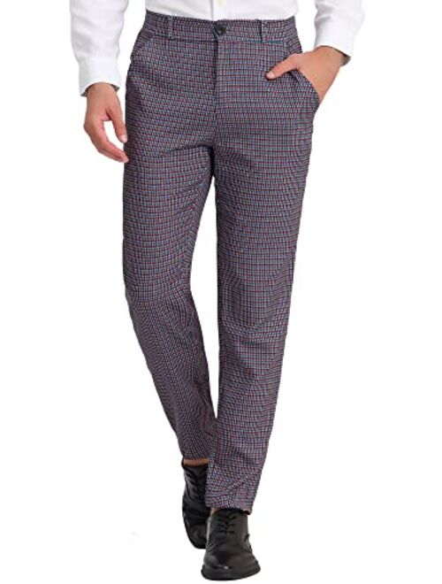 Lars Amadeus Men's Casual Geometric Printed Color Block Flat Front Dress Pants