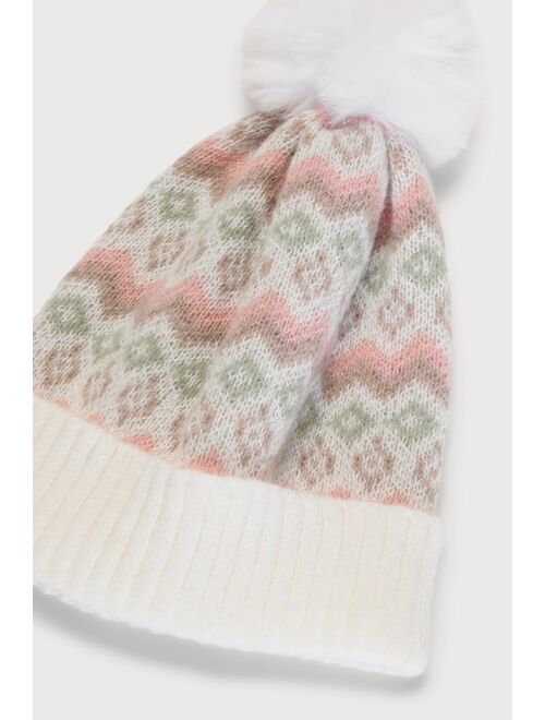 Lulus Wonderful Wishes Ivory Multi Pom Pom Knit Beanie