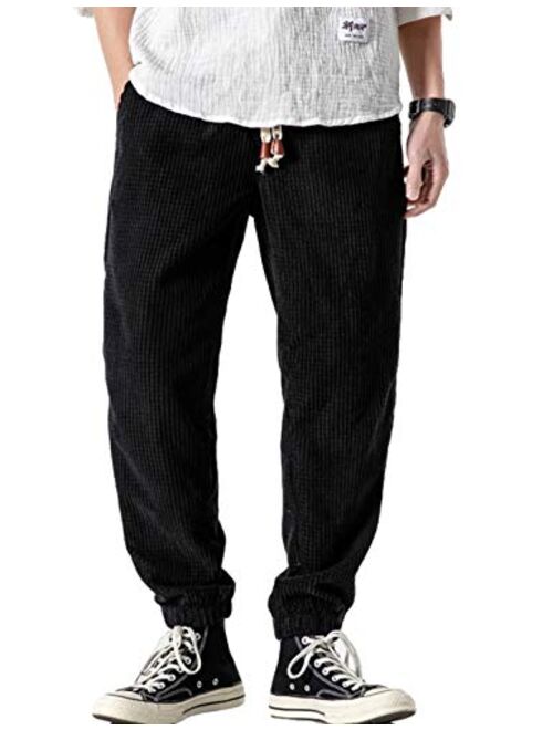 Gihuo Men's Athletic Corduroy Jogger Pants Drawstring Elastic Waist Baggy Sweatpants