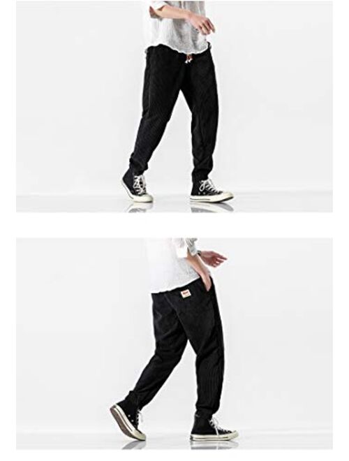 Gihuo Men's Athletic Corduroy Jogger Pants Drawstring Elastic Waist Baggy Sweatpants