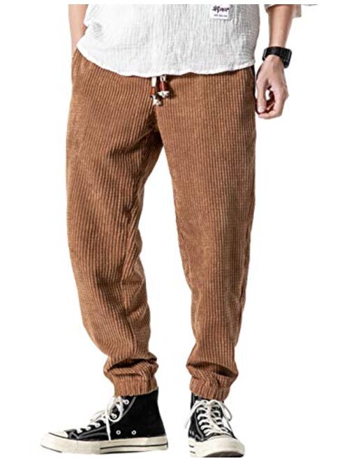 Gihuo Men's Athletic Corduroy Jogger Pants Drawstring Elastic Waist Baggy Sweatpants