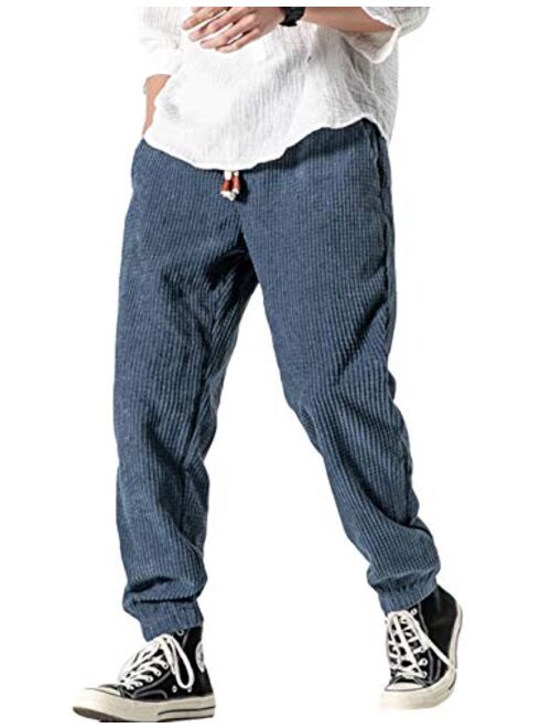 Gihuo Men's Athletic Corduroy Jogger Pants Drawstring Elastic Waist Baggy Sweatpants