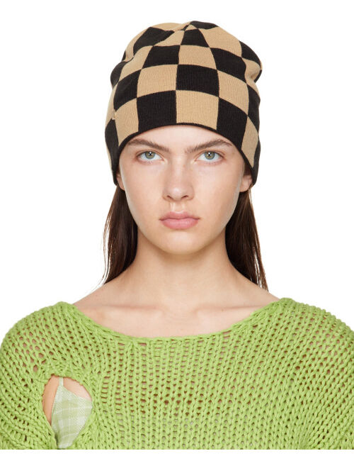 TheOpen Product Beige & Black Chessboard Check Beanie