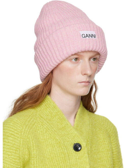 GANNI Pink Ribbed Beanie