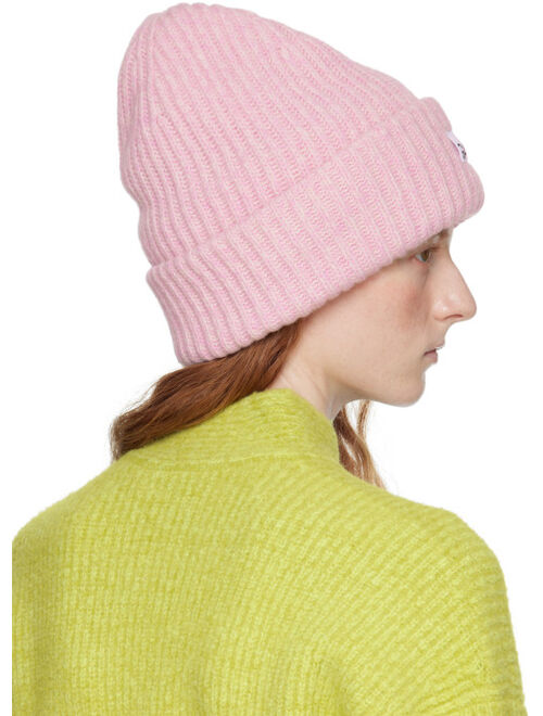 GANNI Pink Ribbed Beanie