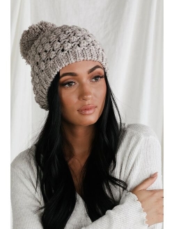 Graham Light Brown Popcorn Knit Pom Pom Beanie