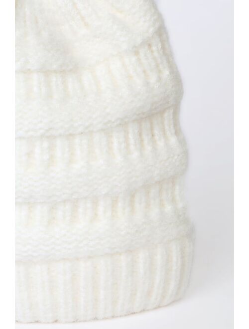 Lulus Cozy Choice Ivory Ribbed Knit Bun Beanie