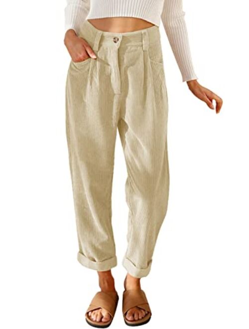 Acelitt Womens High Waisted Straight Leg Corduroy Pants with Pockets, XS-XL