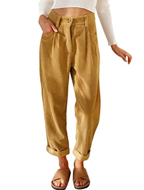 Acelitt Womens High Waisted Straight Leg Corduroy Pants with Pockets, XS-XL