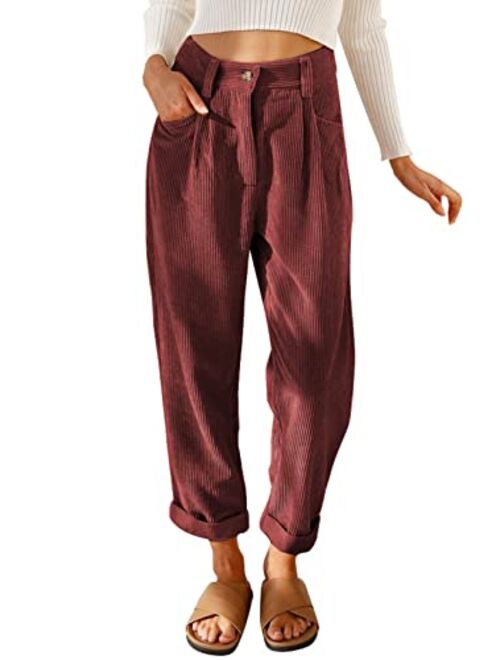 Acelitt Womens High Waisted Straight Leg Corduroy Pants with Pockets, XS-XL