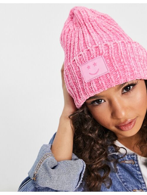 Skinnydip chenille beanie hat in light pink