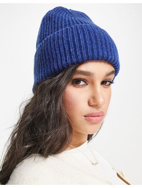 Monki knitted beanie hat in cobalt blue