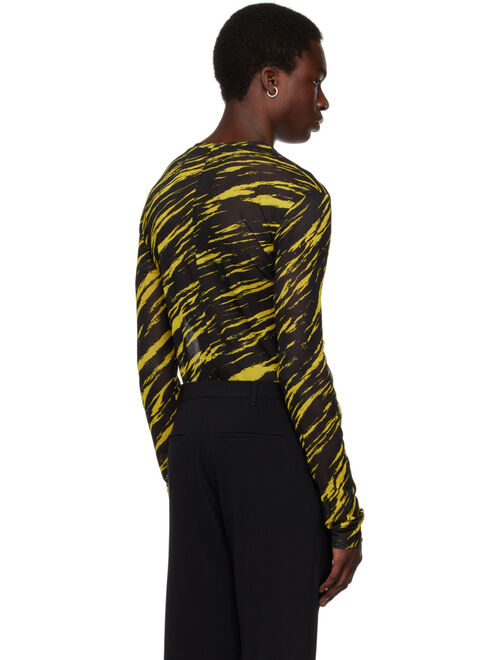 LU'U DAN Black & Yellow Psychedelic Tiger Long Sleeve T-Shirt