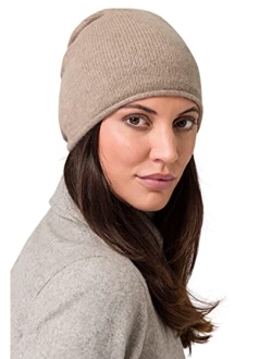 Style Republic Womens 100% Pure Cashmere Slouchy Rolled Beanie, Soft & Stretchy, Warm Ladies Hat for Winter