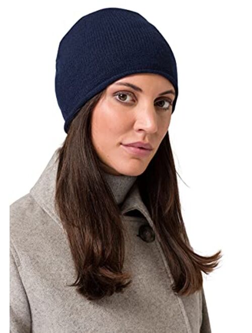 Style Republic Womens 100% Pure Cashmere Slouchy Rolled Beanie, Soft & Stretchy, Warm Ladies Hat for Winter