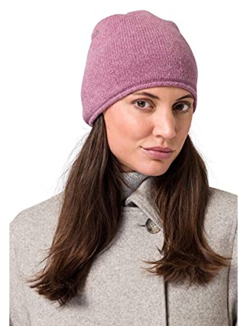 Style Republic Womens 100% Pure Cashmere Slouchy Rolled Beanie, Soft & Stretchy, Warm Ladies Hat for Winter