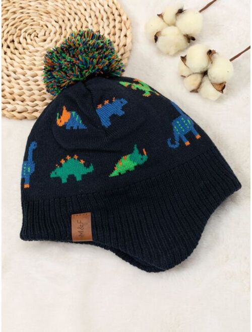 Shein Toddler Kids Dinosaur Pattern Pom Pom Decor Beanie