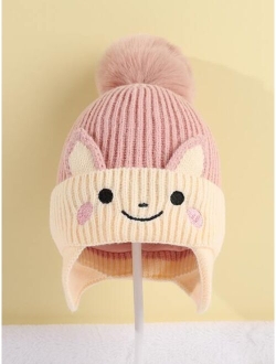 Toddler Kids Cartoon Embroidery Pom Pom Decor Hat