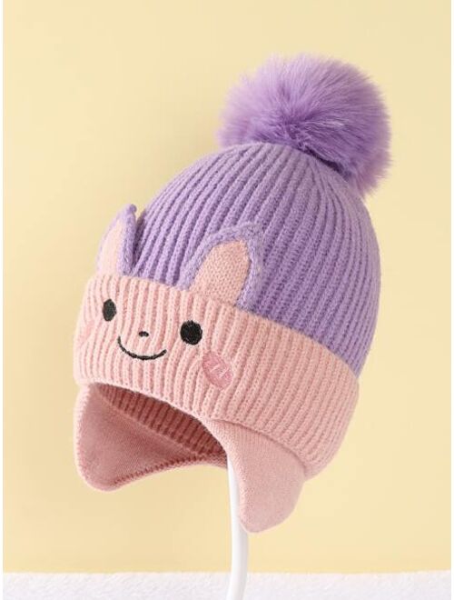 Shein Toddler Kids Cartoon Embroidery Pom Pom Decor Hat