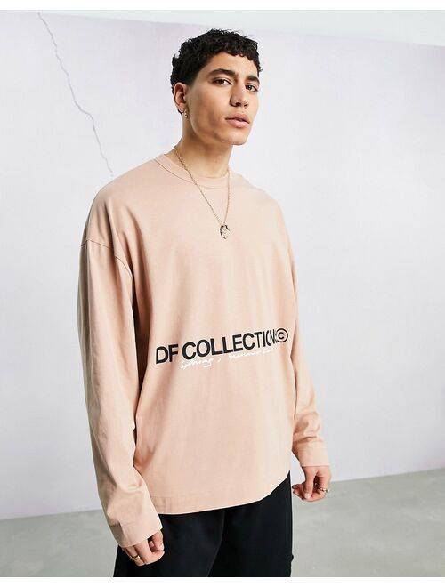 ASOS DESIGN ASOS Dark Future oversized long sleeve T-shirt with logo print in taupe