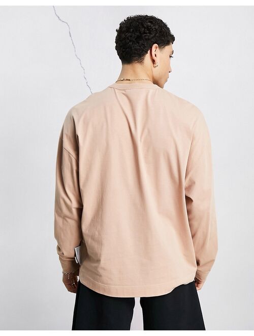 ASOS DESIGN ASOS Dark Future oversized long sleeve T-shirt with logo print in taupe