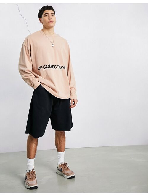 ASOS DESIGN ASOS Dark Future oversized long sleeve T-shirt with logo print in taupe